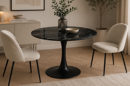 Lacey Black Marble Effect Glass Round Bistro Dining Table
