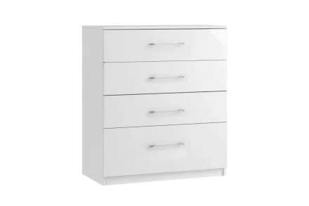 Ravello White 4 Drawer Chest Of Drawers - Curved Brushed Steel Handles